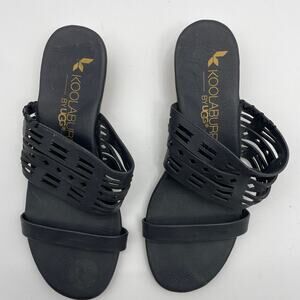 KOOLABURRA by UGG Women's Size 7 Black Leather Strappy Mini Wedge Sandal